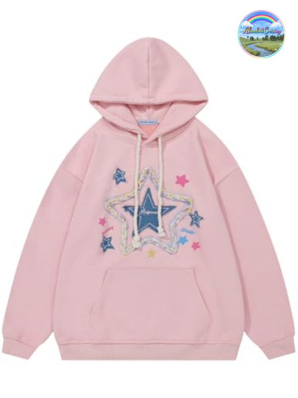 Oversized Fleece Hoodie Star Graphic Streetwear Pullover with Pocket